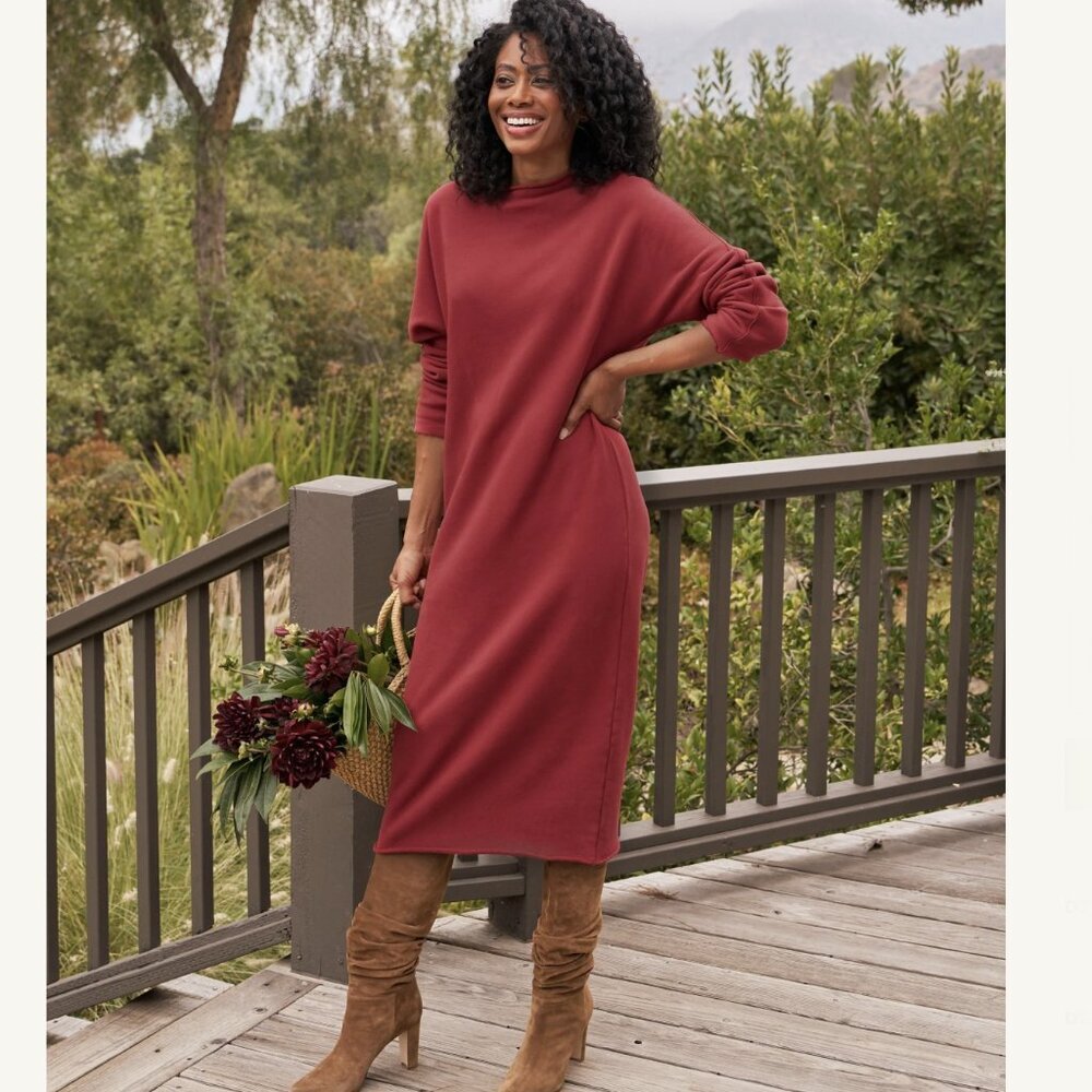 Frank & Eileen Isabelle Triple Fleece Funnel Neck Dress Size: M Cranberry